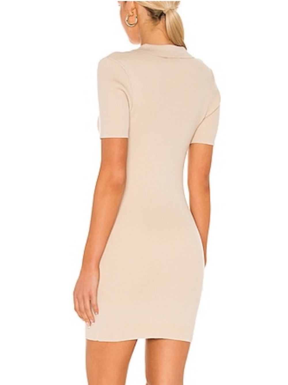 Revolve Line and Dot Brittany Ribbed Mini Dress Tan Large Bodycon Polo V Neck - Picture 7 of 7